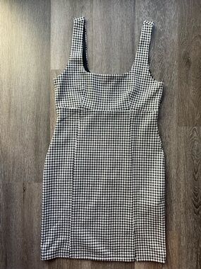 Forever 21 Black and White Gingham Square-Neck Mini Dress